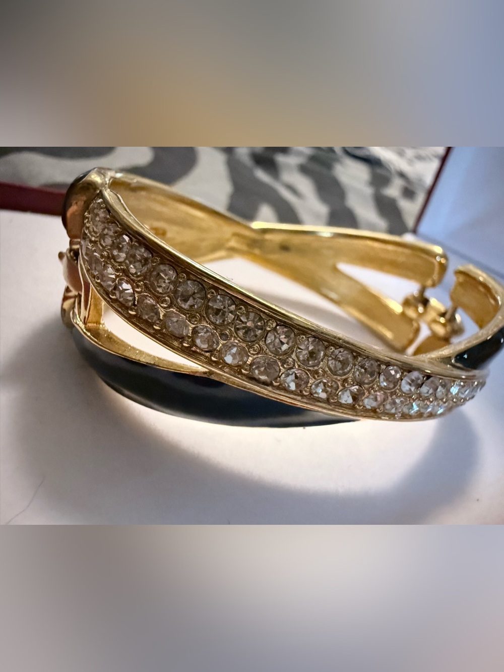 Monet Gold-Tone Bracelet with Clear Crystals and Black Enamel